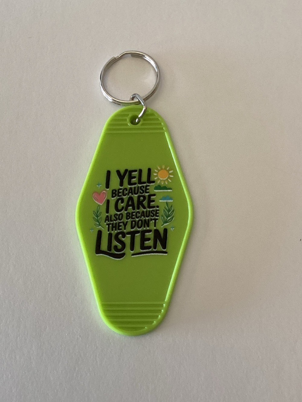 Bright Green Keychain with Humorous Quote